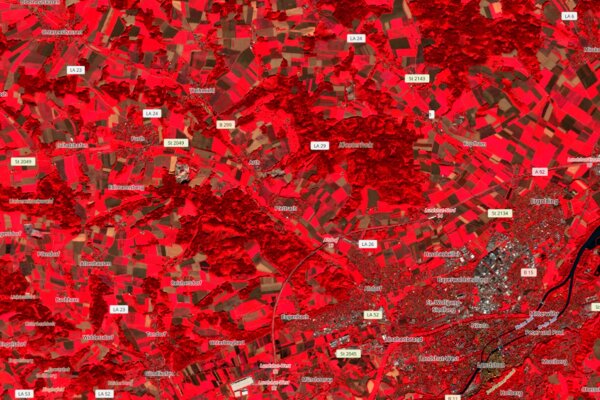 Satellitenbild Landshut und Umgebung Infrarot